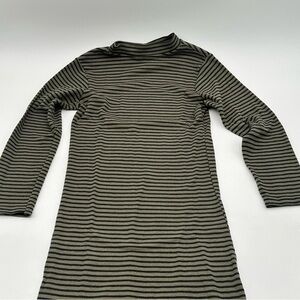 Poof Sweater Dress Womens Small Green Black Striped Long Sleeve Knit Stretch